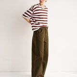 The Draped Tee in Brown Rugby Stripes