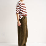 The Draped Tee in Brown Rugby Stripes