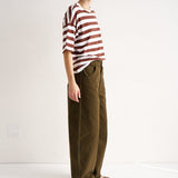 The Draped Tee in Brown Rugby Stripes