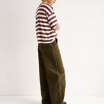 The Draped Tee in Brown Rugby Stripes