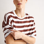 The Draped Tee in Brown Rugby Stripes