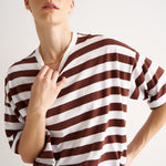 The Draped Tee in Brown Rugby Stripes