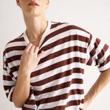 The Draped Tee in Brown Rugby Stripes
