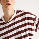 The Draped Tee in Brown Rugby Stripes