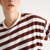 The Draped Tee in Brown Rugby Stripes
