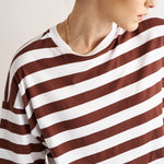 The Draped Tee in Brown Rugby Stripes
