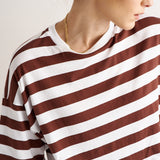 The Draped Tee in Brown Rugby Stripes