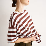 The Draped Tee in Brown Rugby Stripes