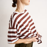 The Draped Tee in Brown Rugby Stripes
