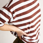 The Draped Tee in Brown Rugby Stripes