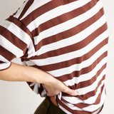The Draped Tee in Brown Rugby Stripes