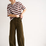 The Draped Tee in Brown Rugby Stripes