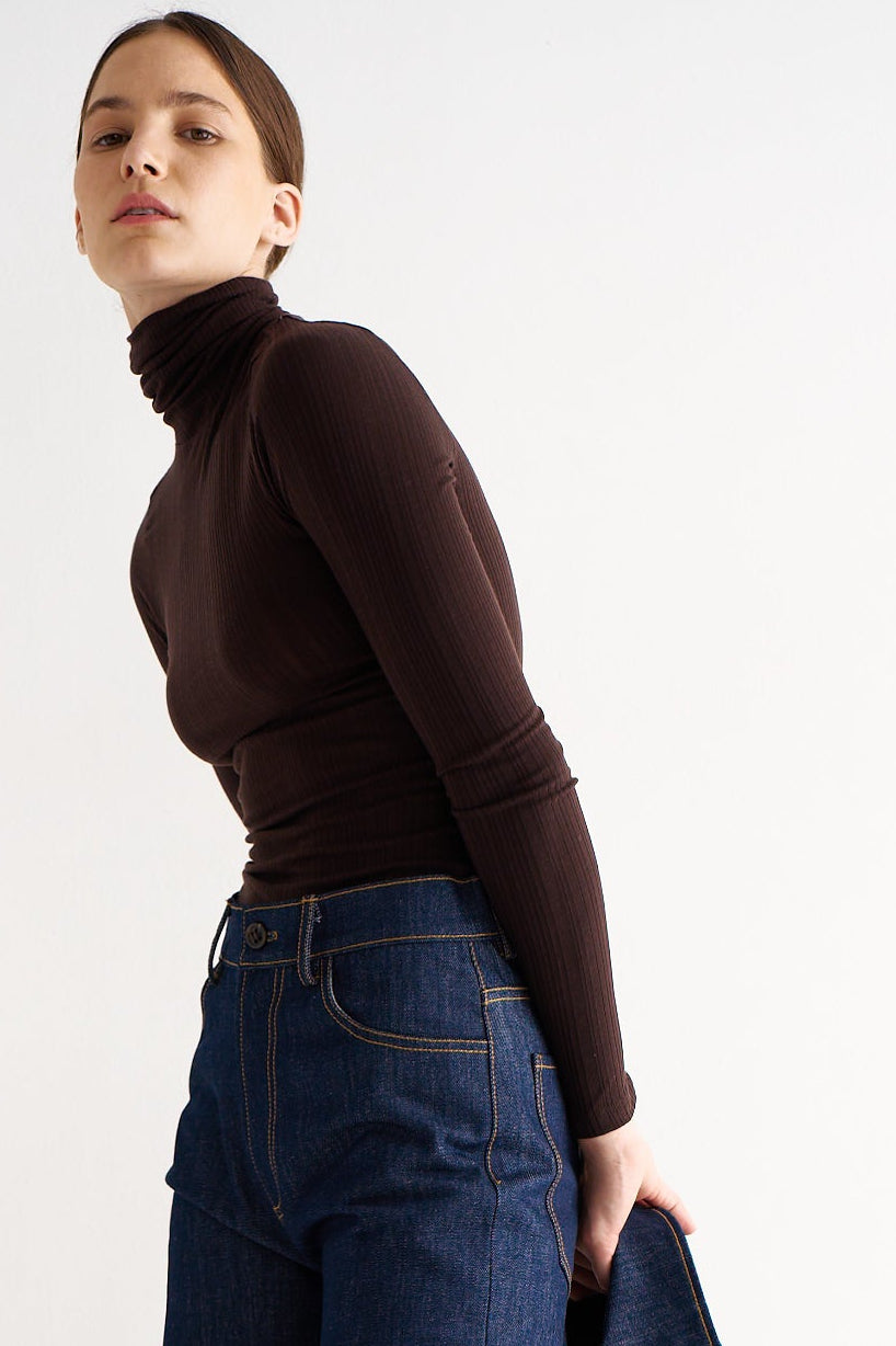 The Rib Turtleneck in Cocoa