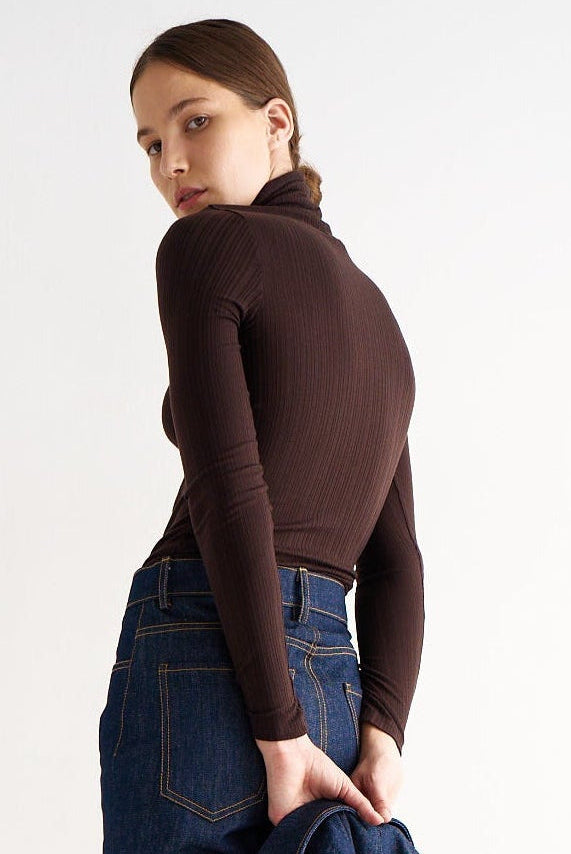 The Rib Turtleneck in Cocoa