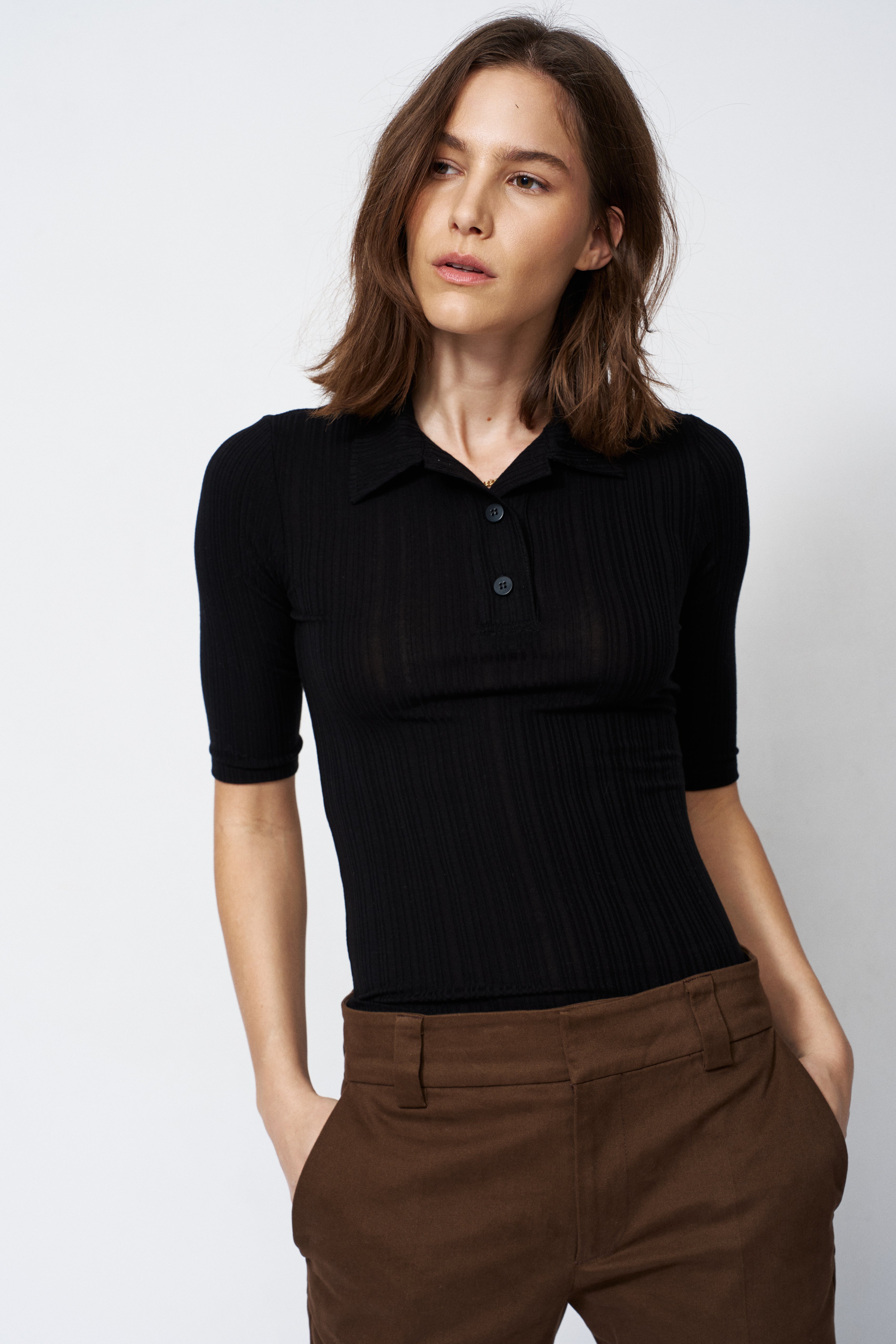  The Slim Polo Tee in Black
