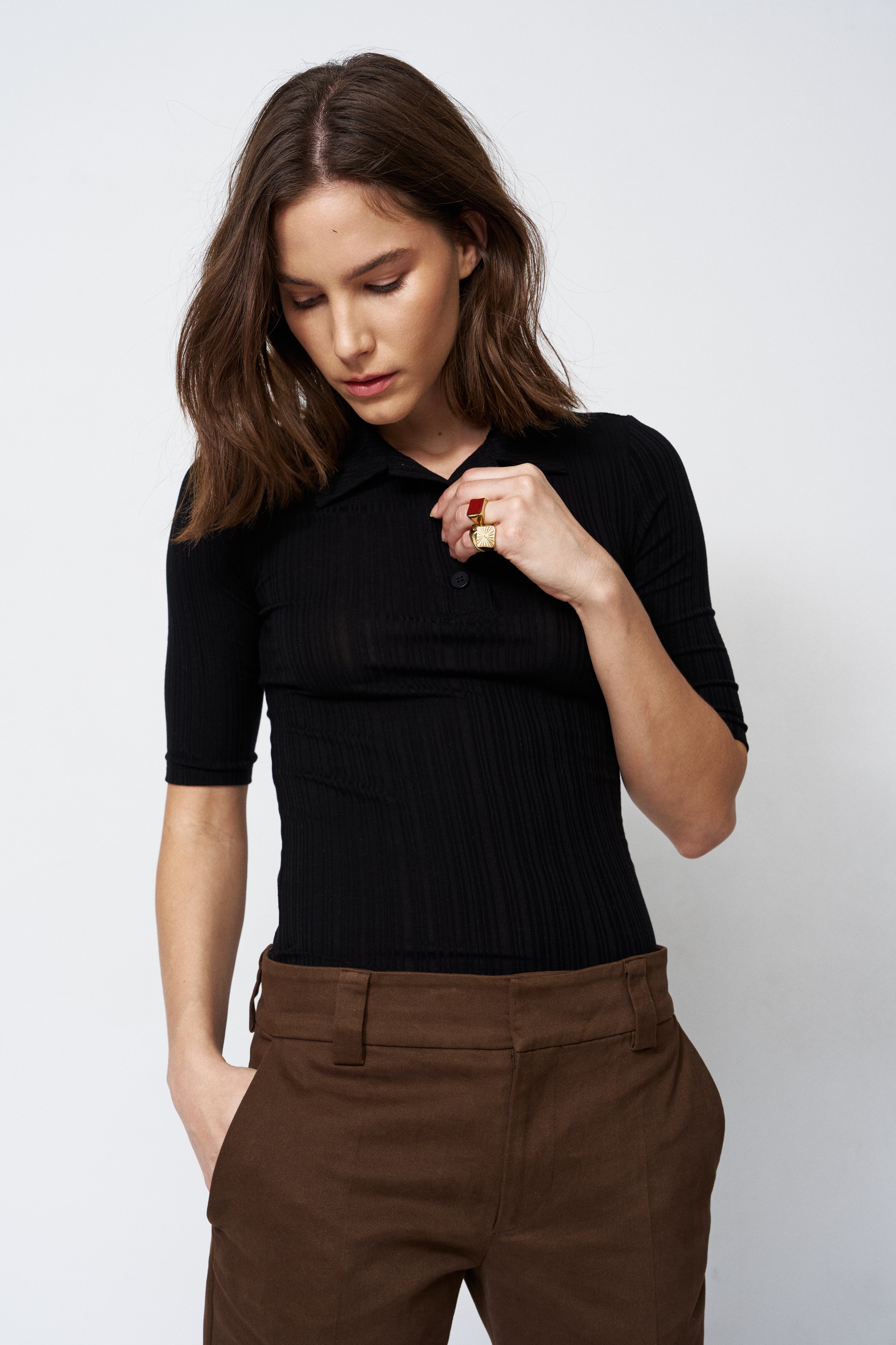 The Slim Polo Tee in Black