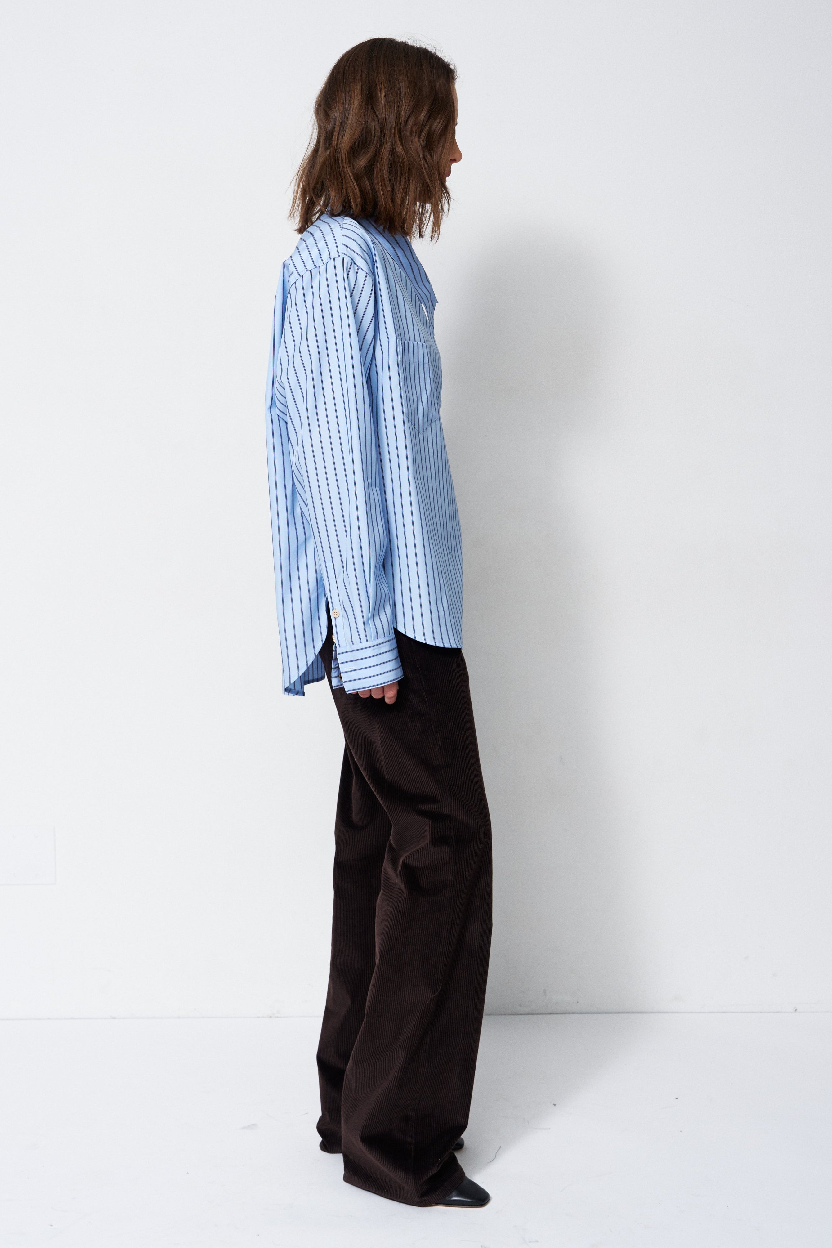 The Asymmetry Shirt in Cornflower Stripe