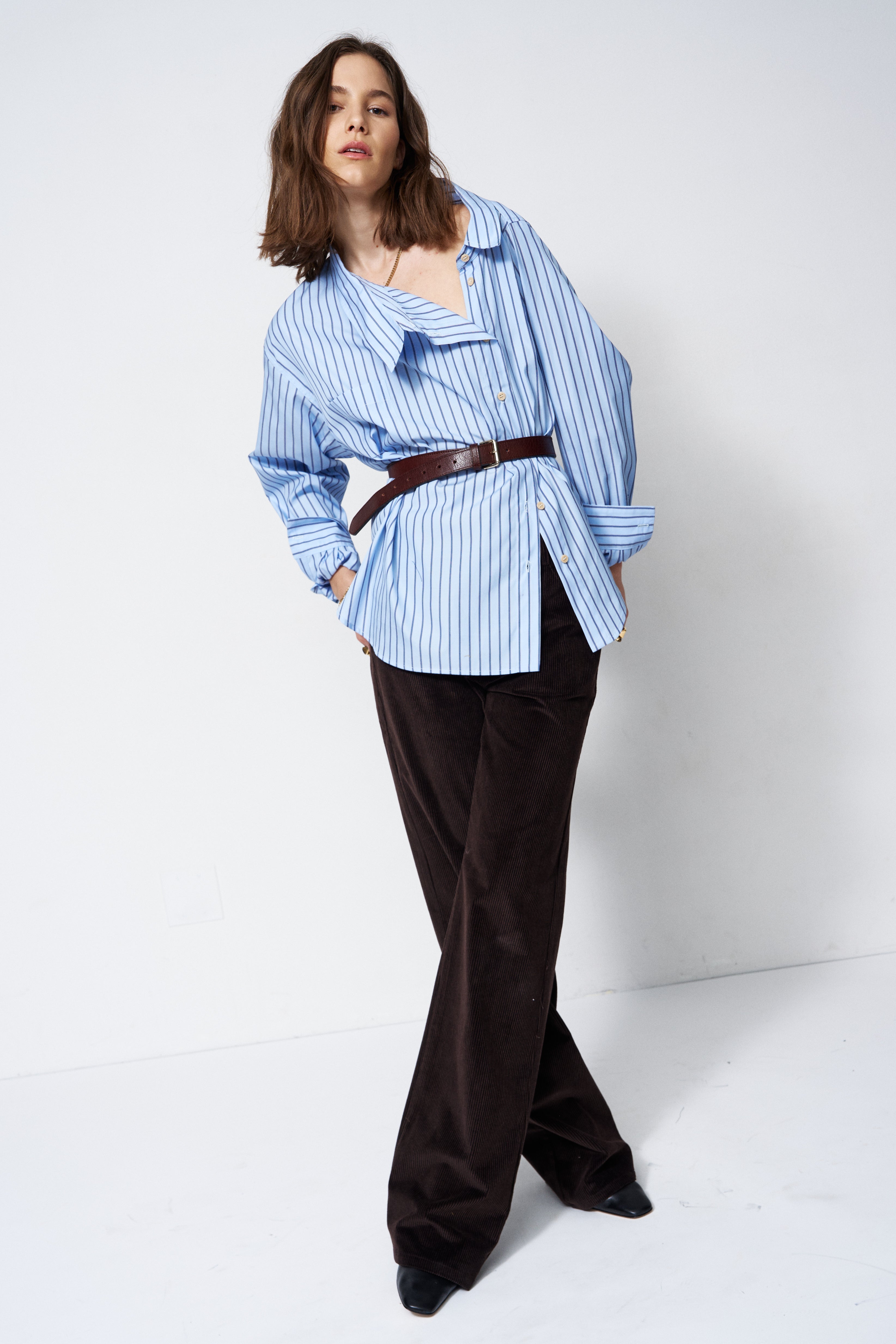 The Asymmetry Shirt in Cornflower Stripe