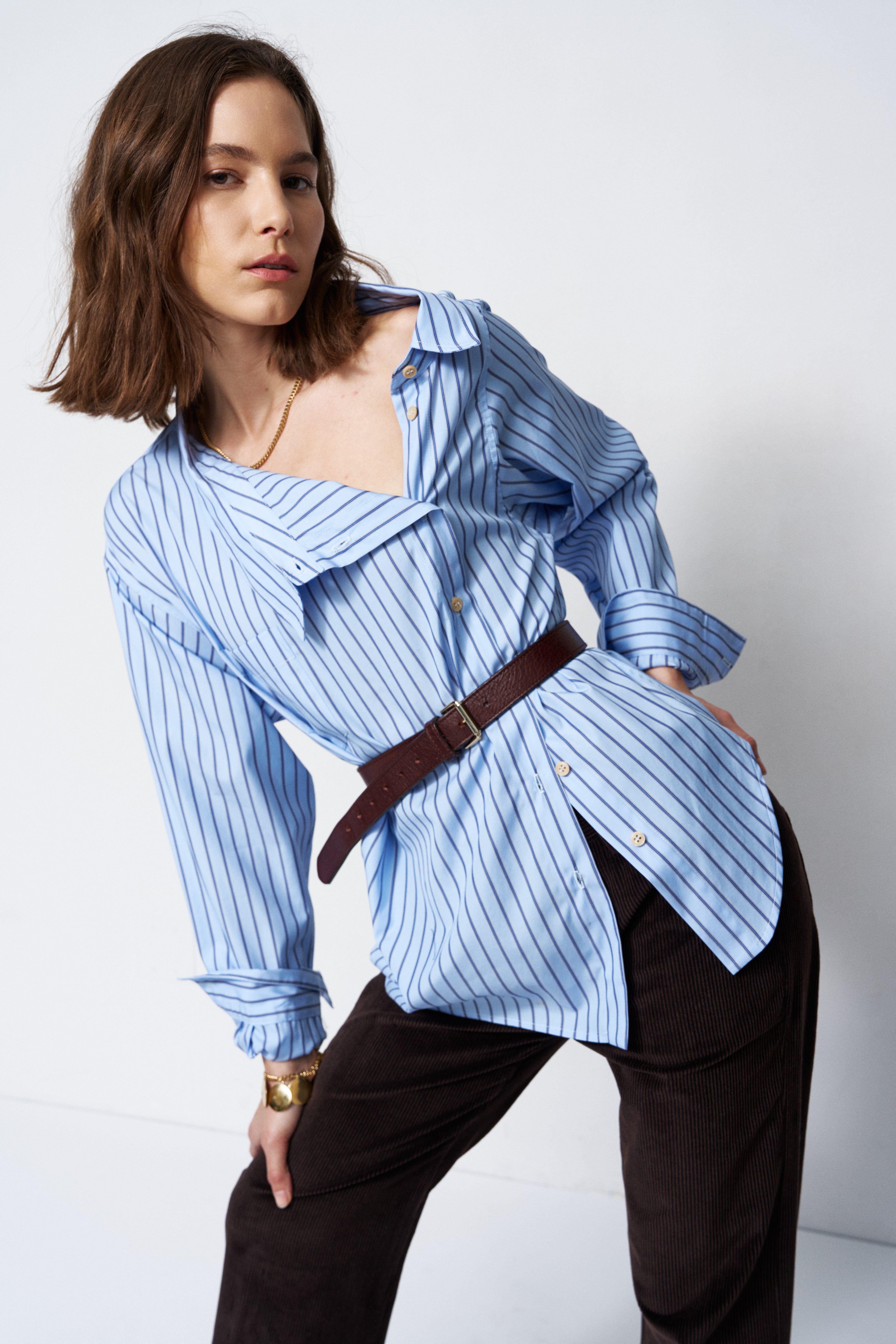 The Asymmetry Shirt in Cornflower Stripe