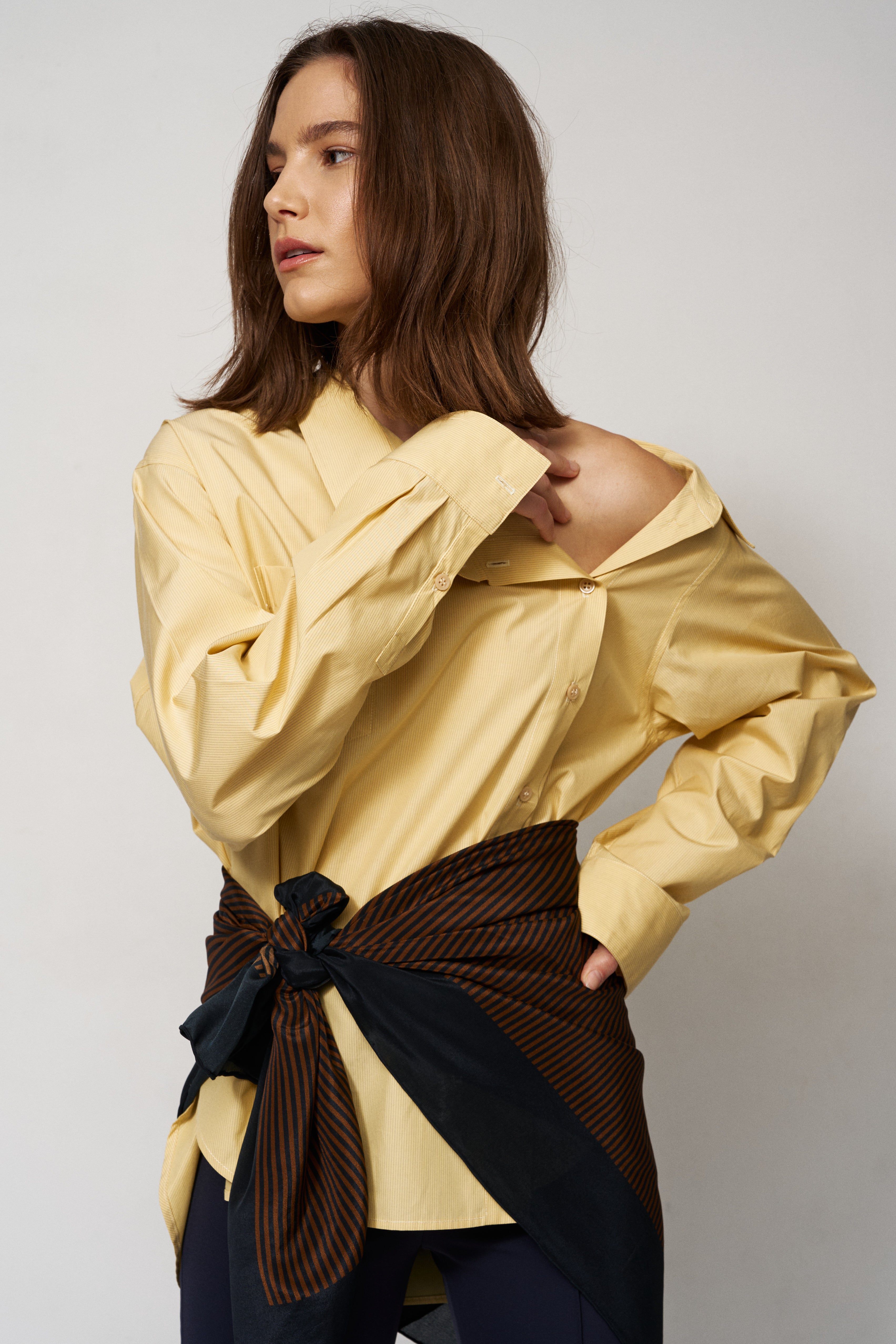 The Asymmetry Shirt in Yellow Baby Stripe