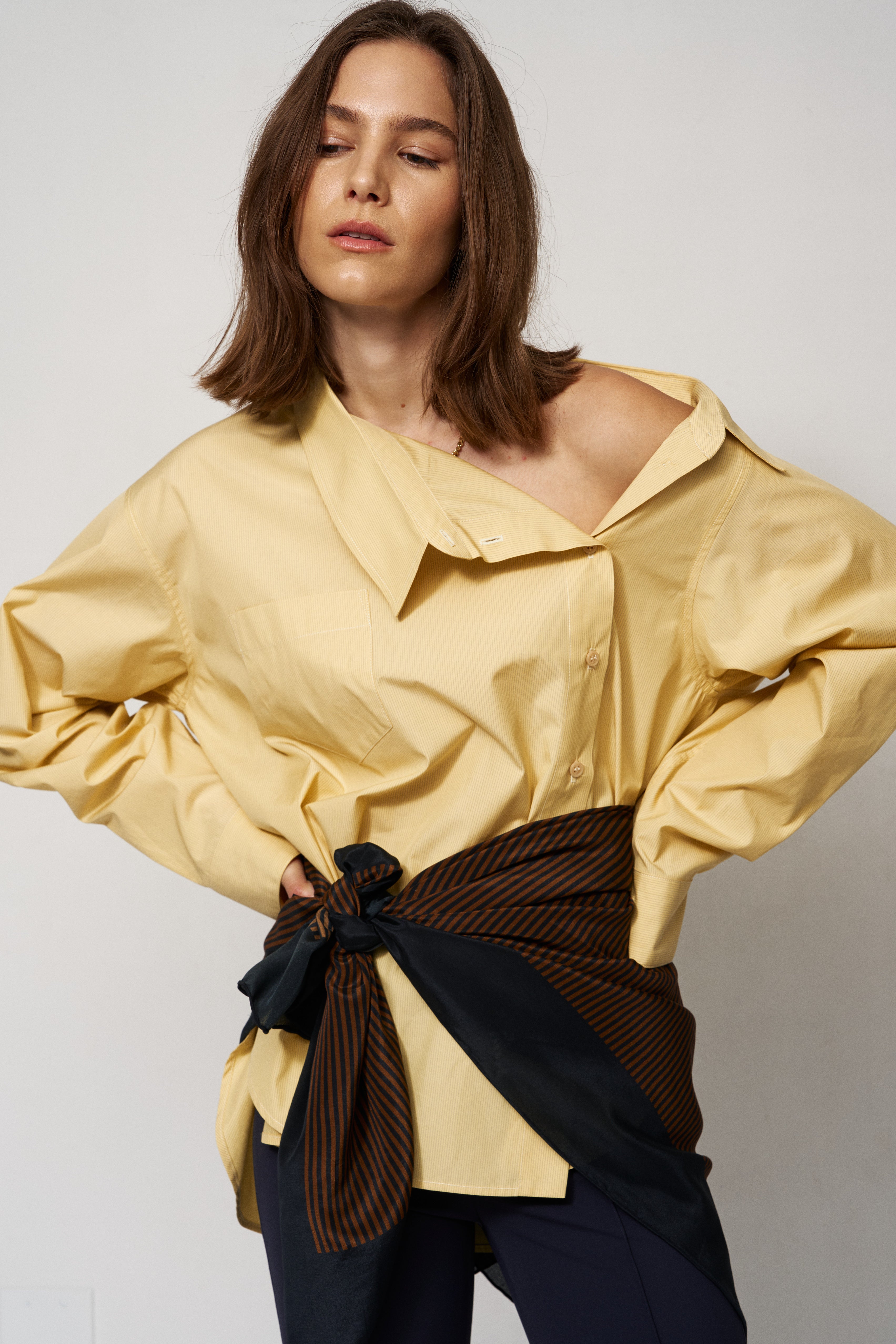 The Asymmetry Shirt in Yellow Baby Stripe