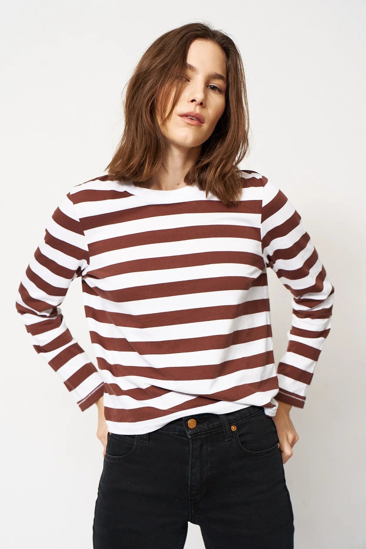 The Capital Tee in Brown Rugby Stripe