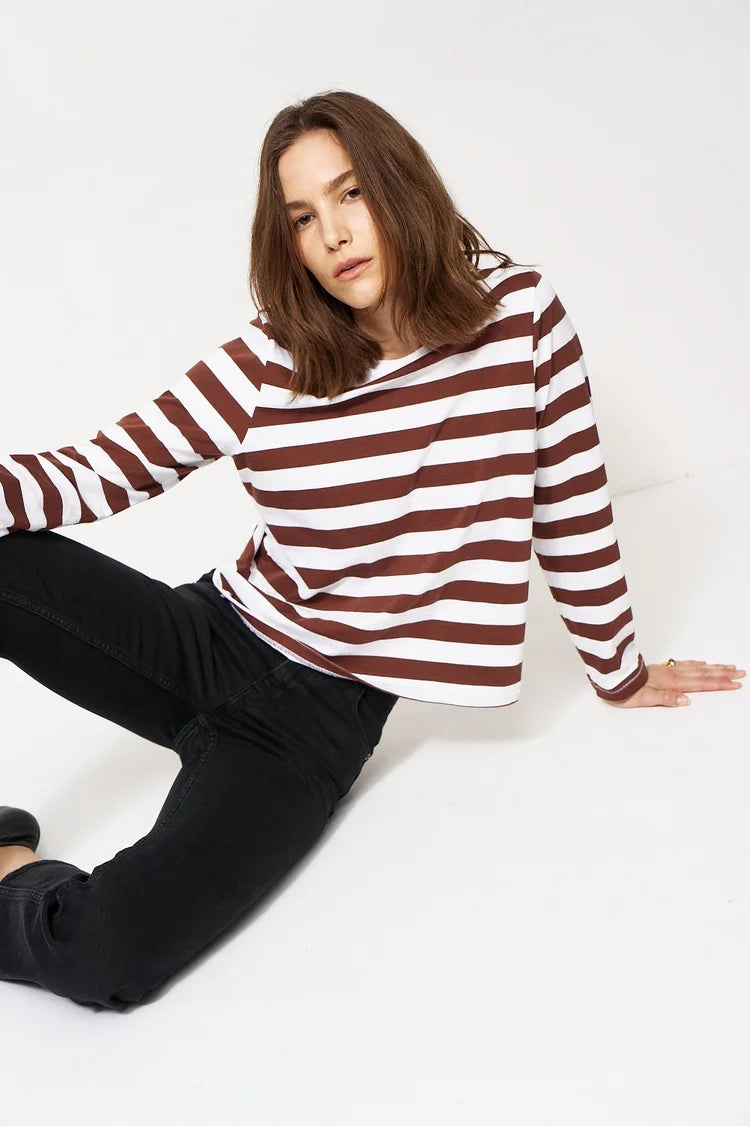 The Capital Tee in Brown Rugby Stripe