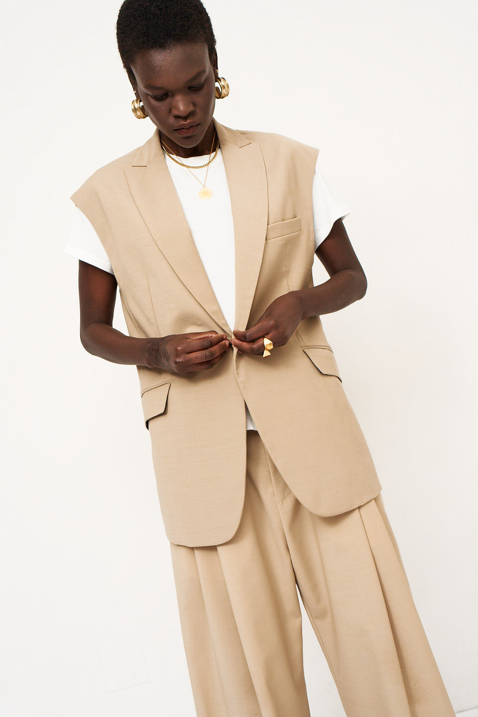 The Vested Blazer in Tan