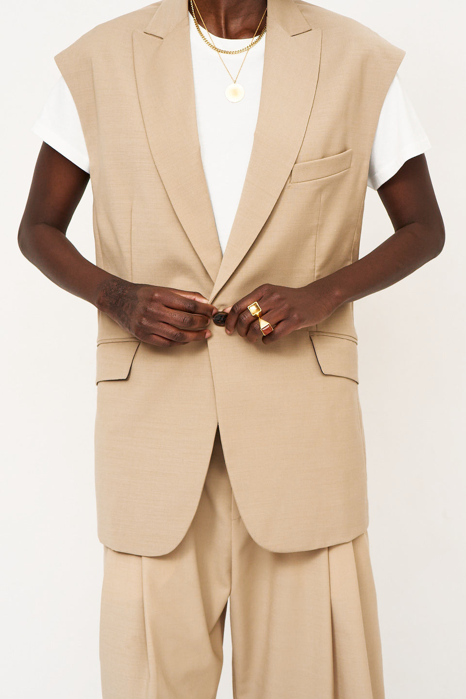 The Vested Blazer in Tan