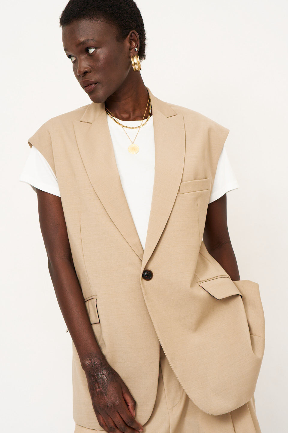 The Vested Blazer in Tan