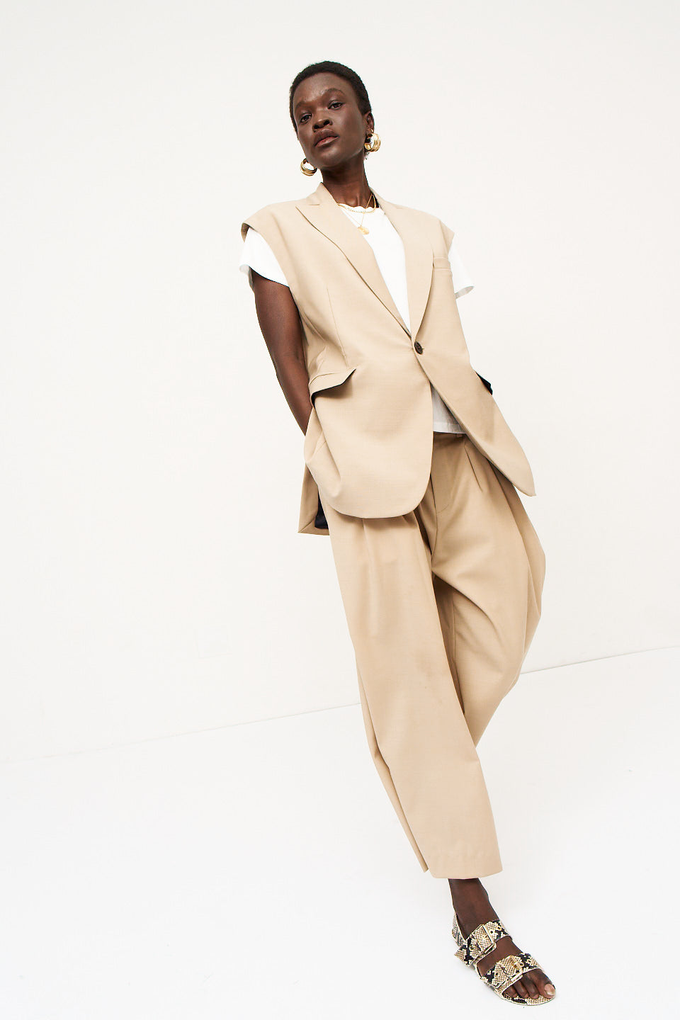 The Vested Blazer in Tan