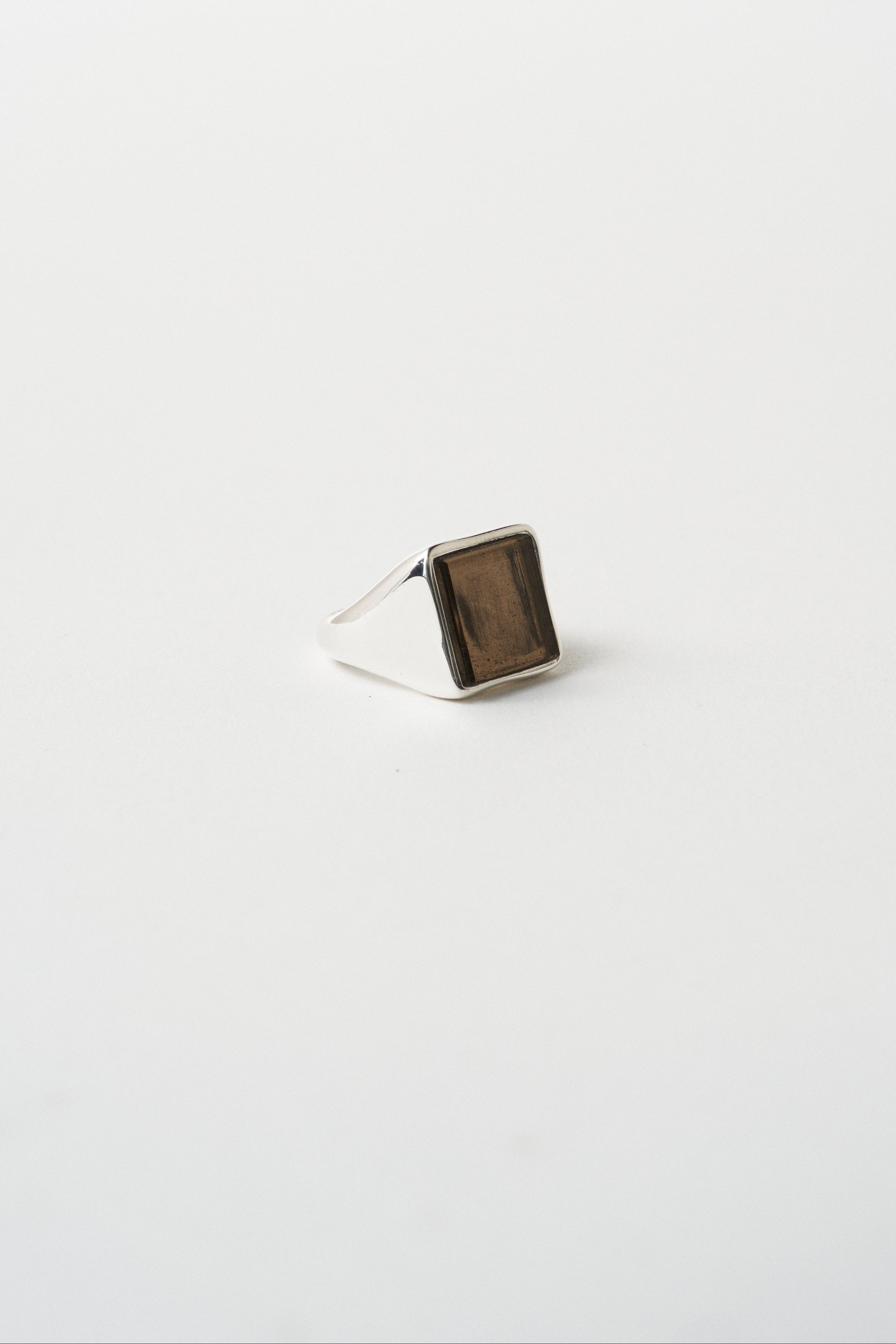 The Nina Flat Signet Ring in Smoky Quartz