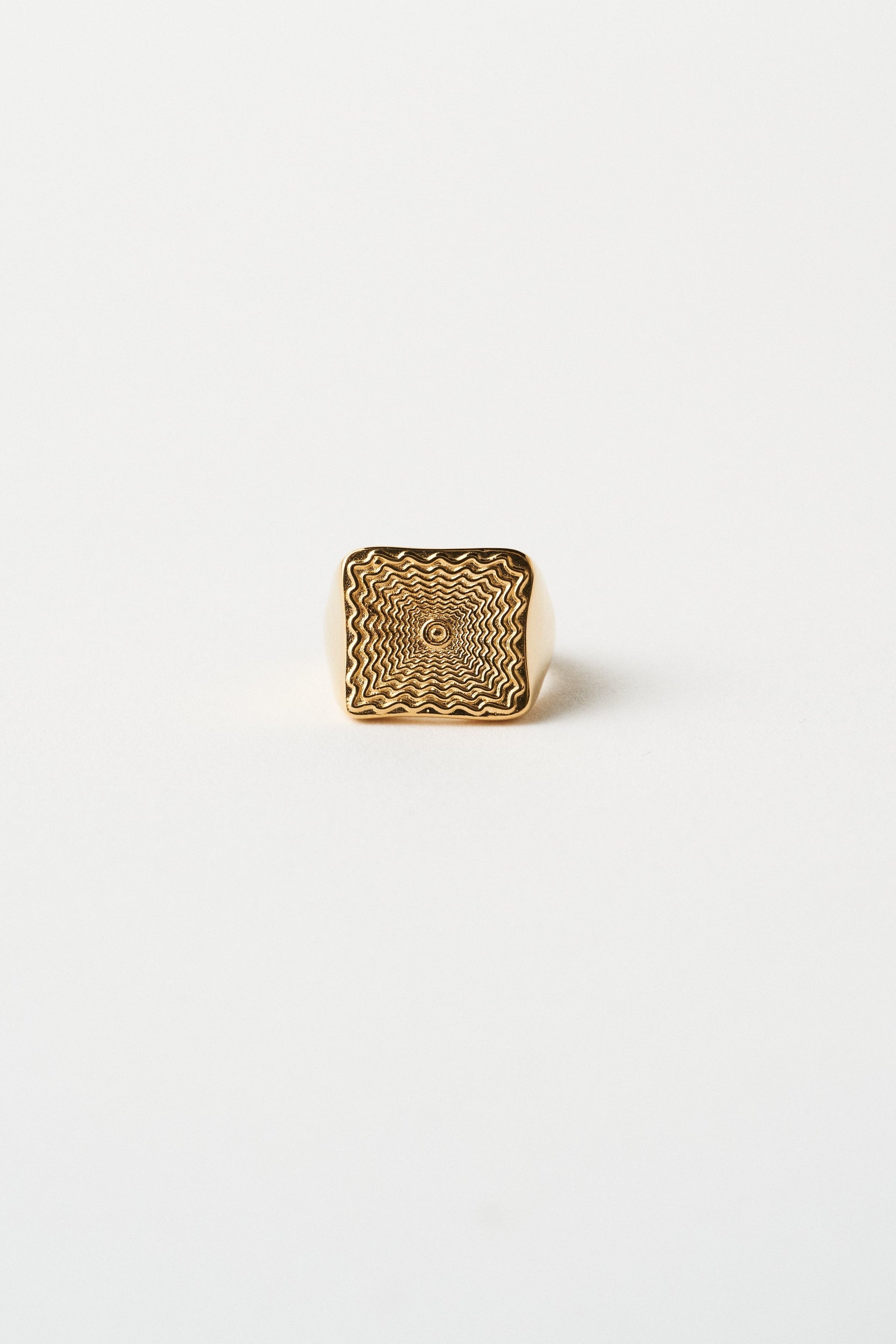 The Chaos Sunburst Square Signet in Gold