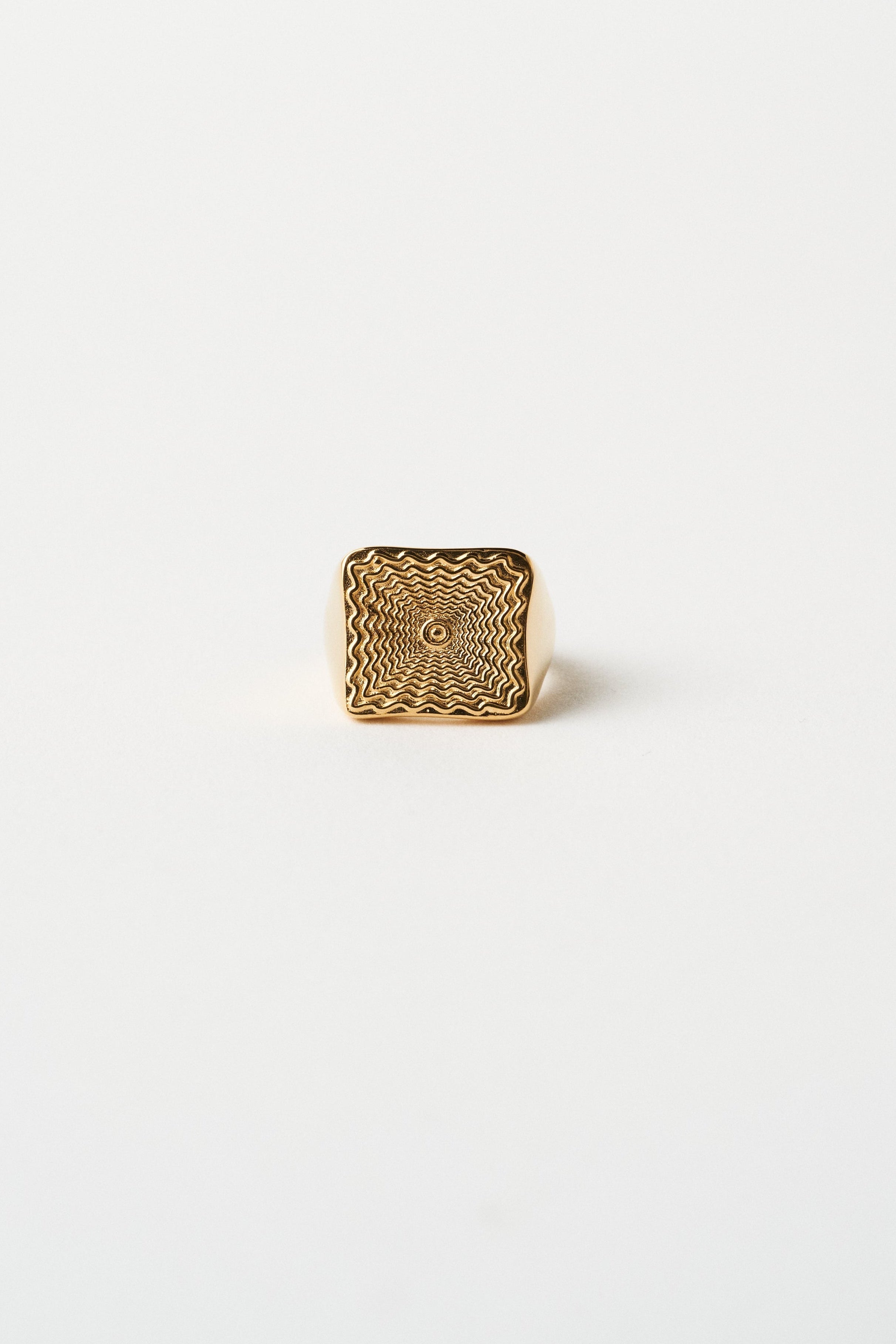 The Chaos Sunburst Square Signet in Gold