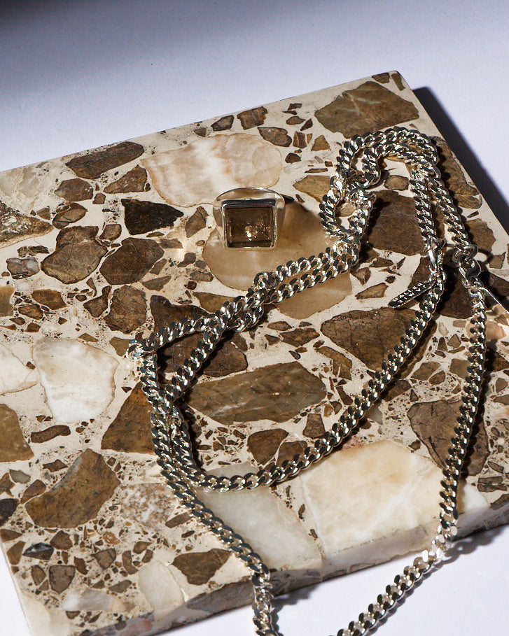 The Nina Flat Signet Ring in Smoky Quartz