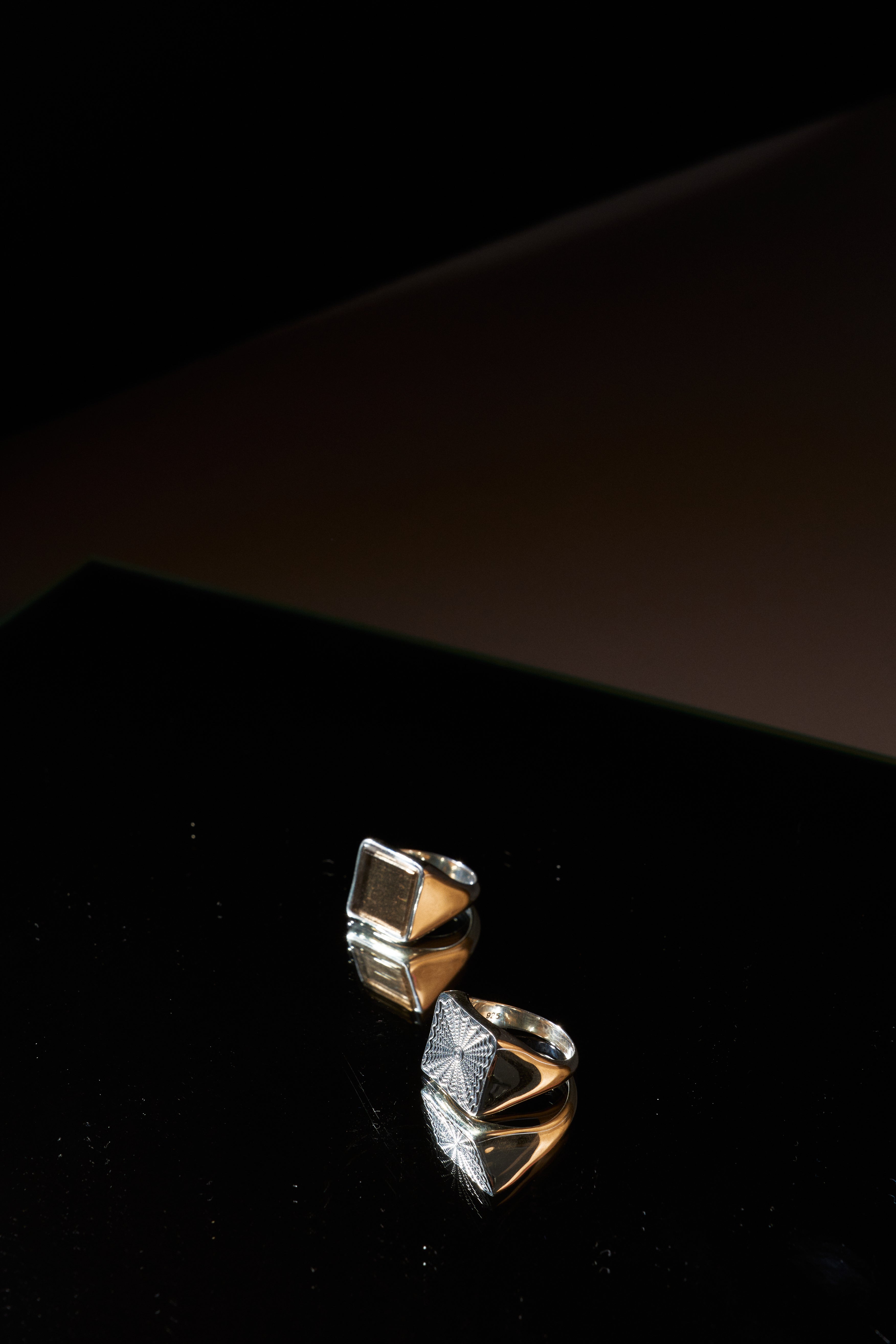 The Chaos Sunburst Square Signet in Sterling Silver