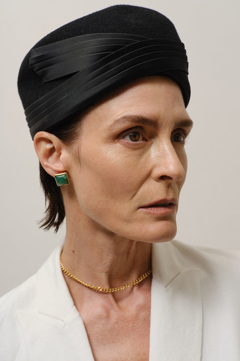 The Cufflink Stud Earring - Large in Dark Green Aventurine