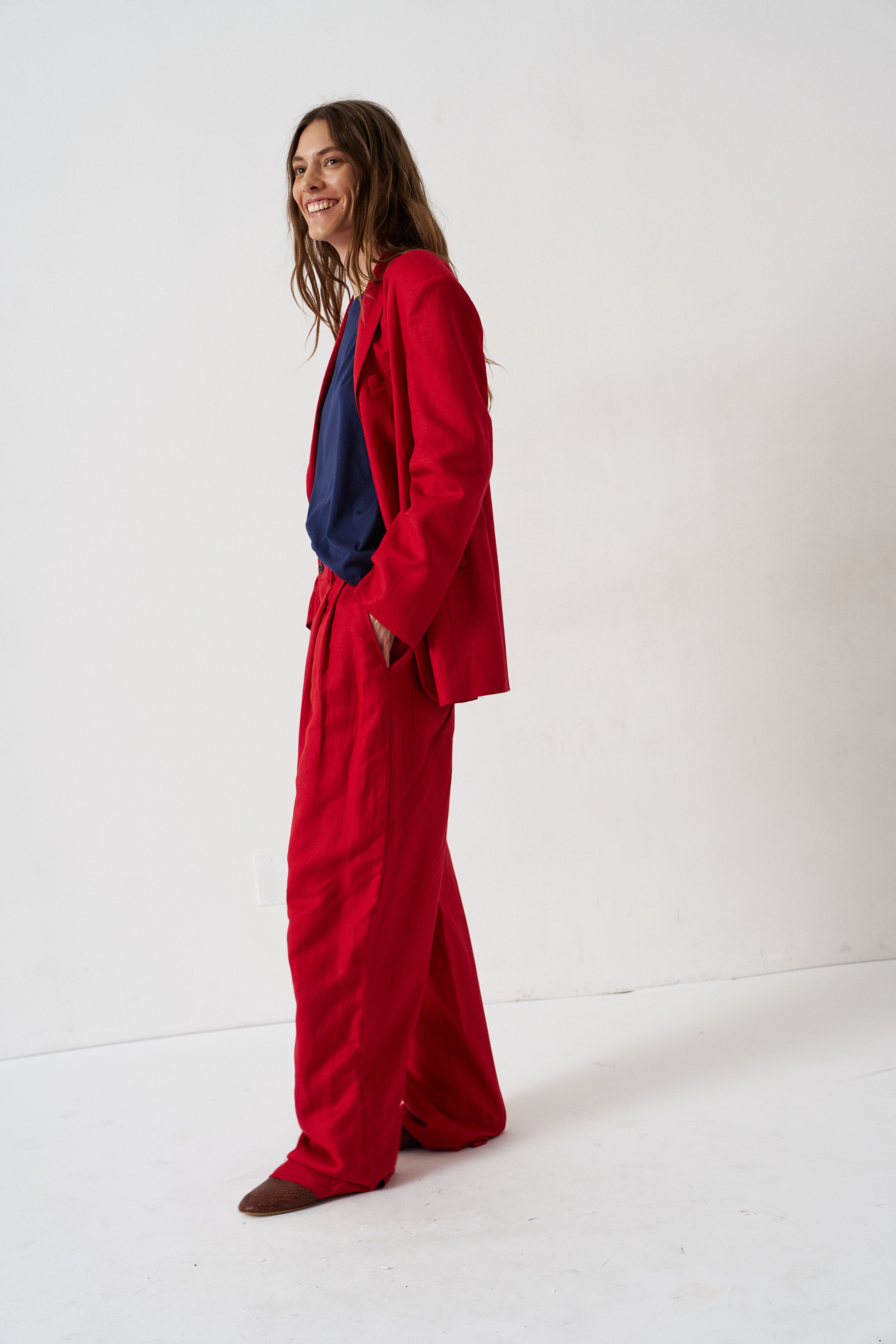 The Linen Oversized Blazer in Red