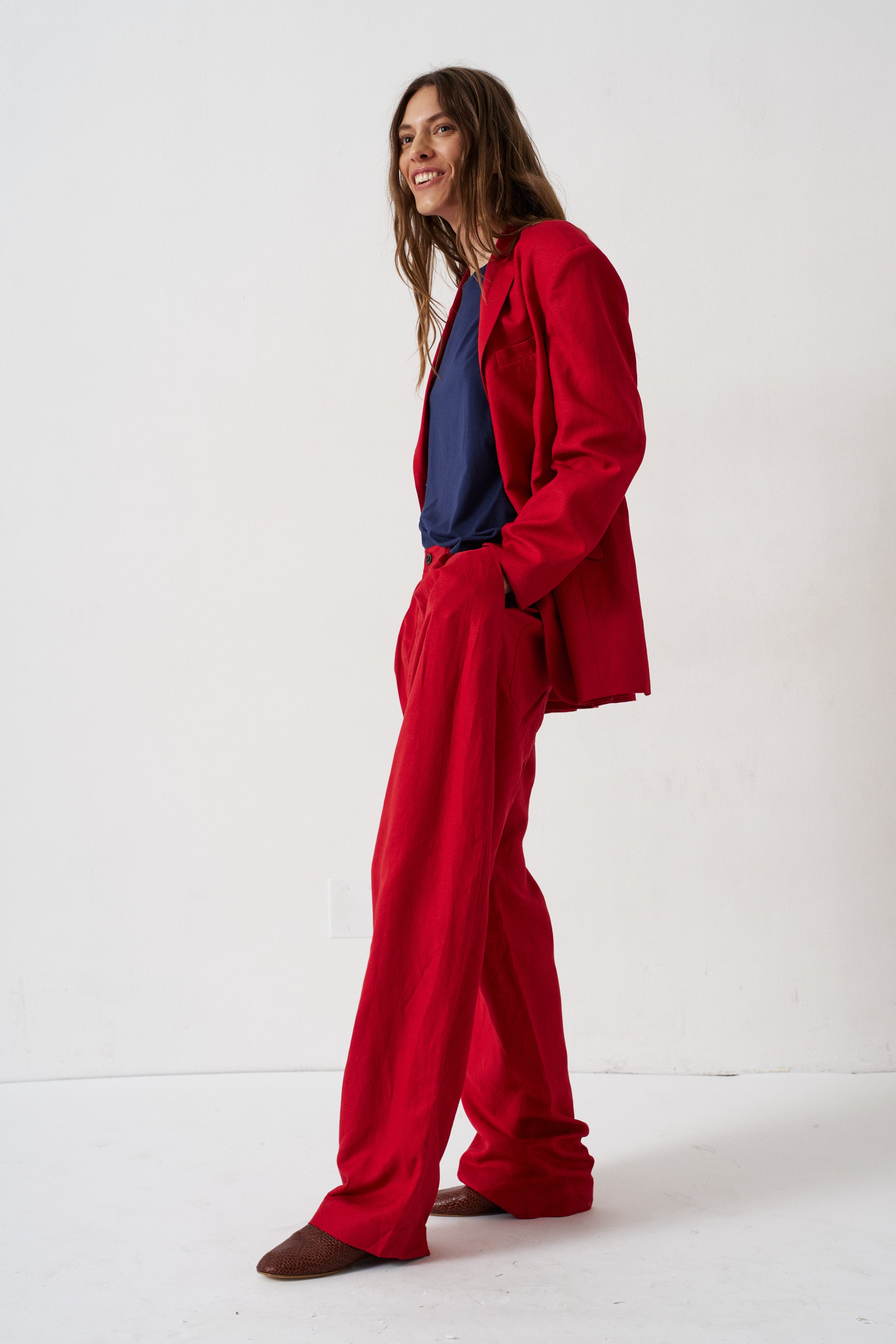 The Linen Oversized Blazer in Red