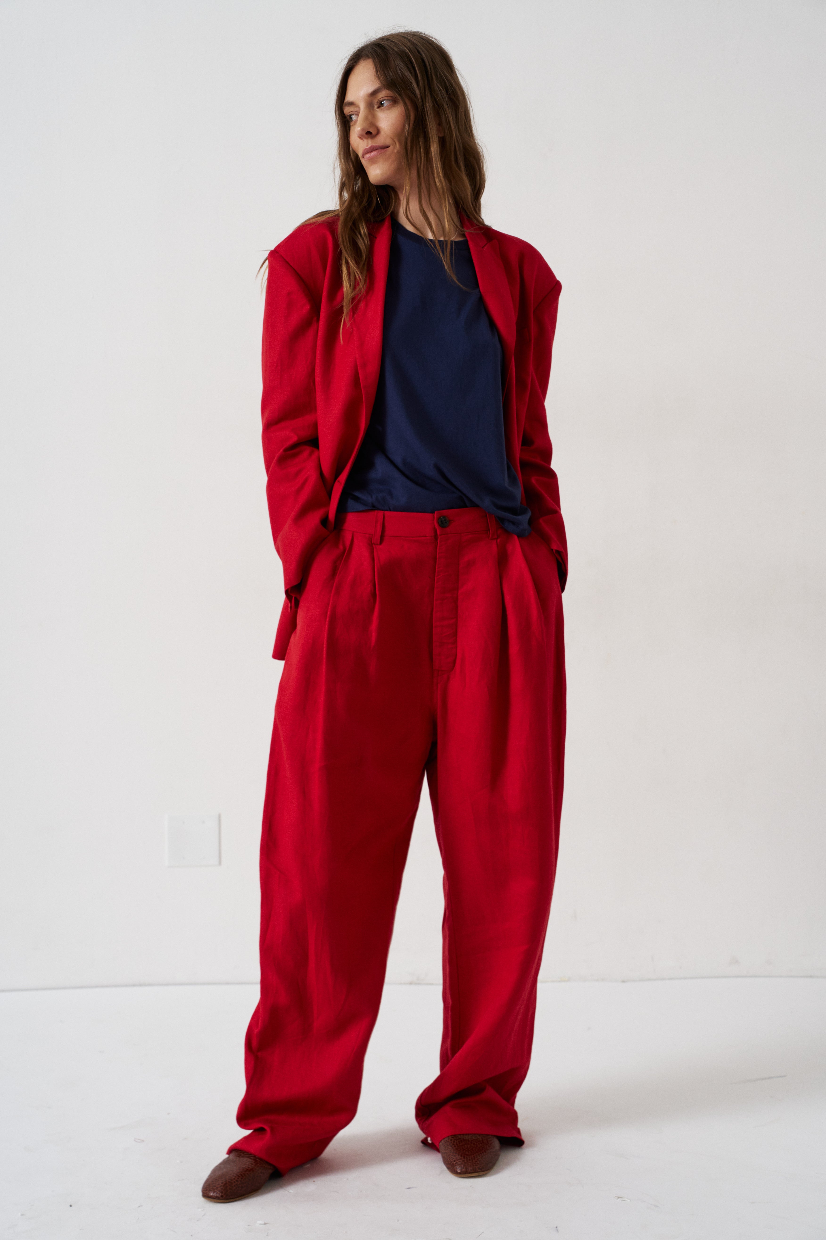 The Linen Oversized Blazer in Red