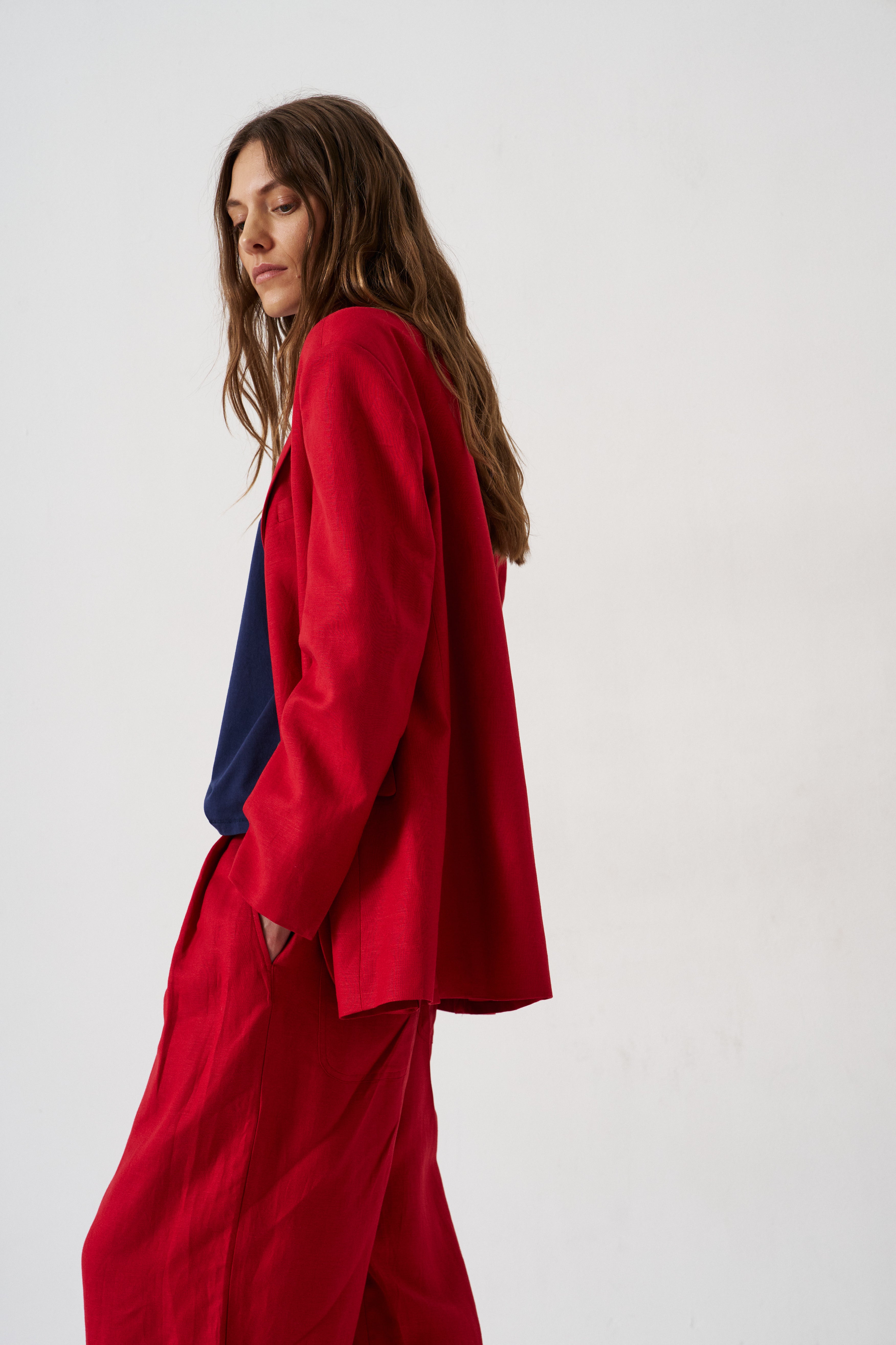 The Linen Oversized Blazer in Red