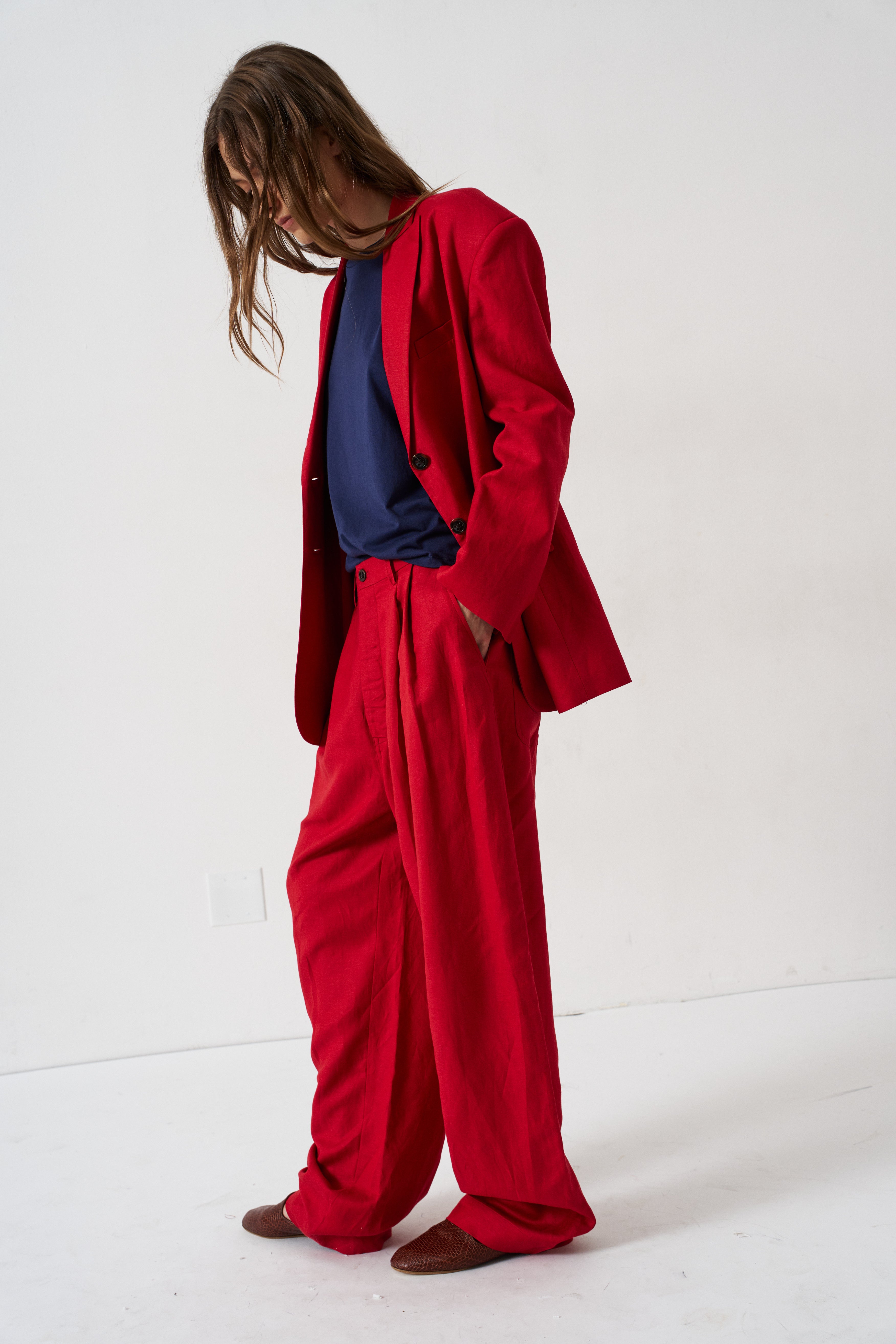 The Linen Oversized Blazer in Red