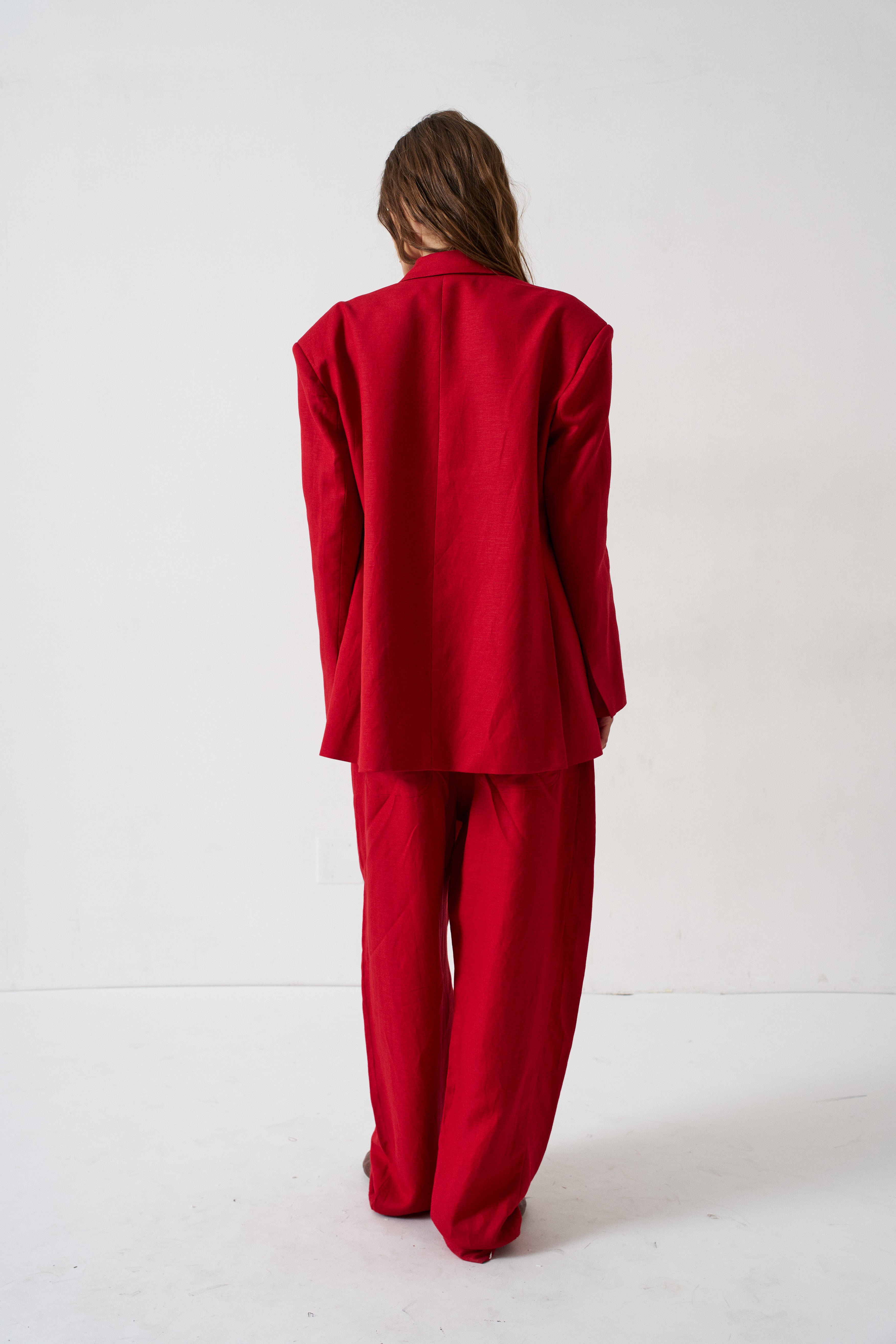 The Linen Oversized Blazer in Red