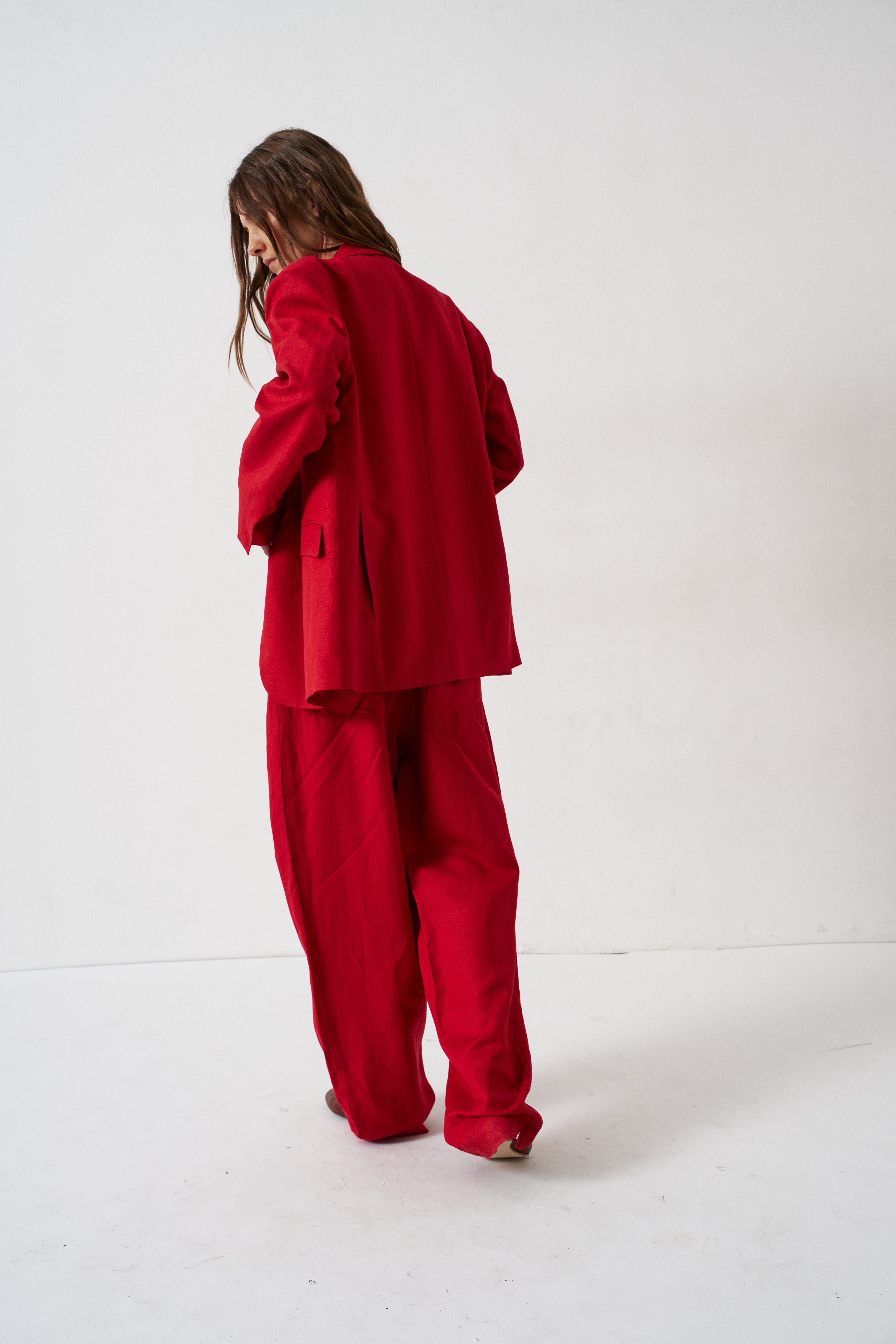 The Linen Oversized Blazer in Red