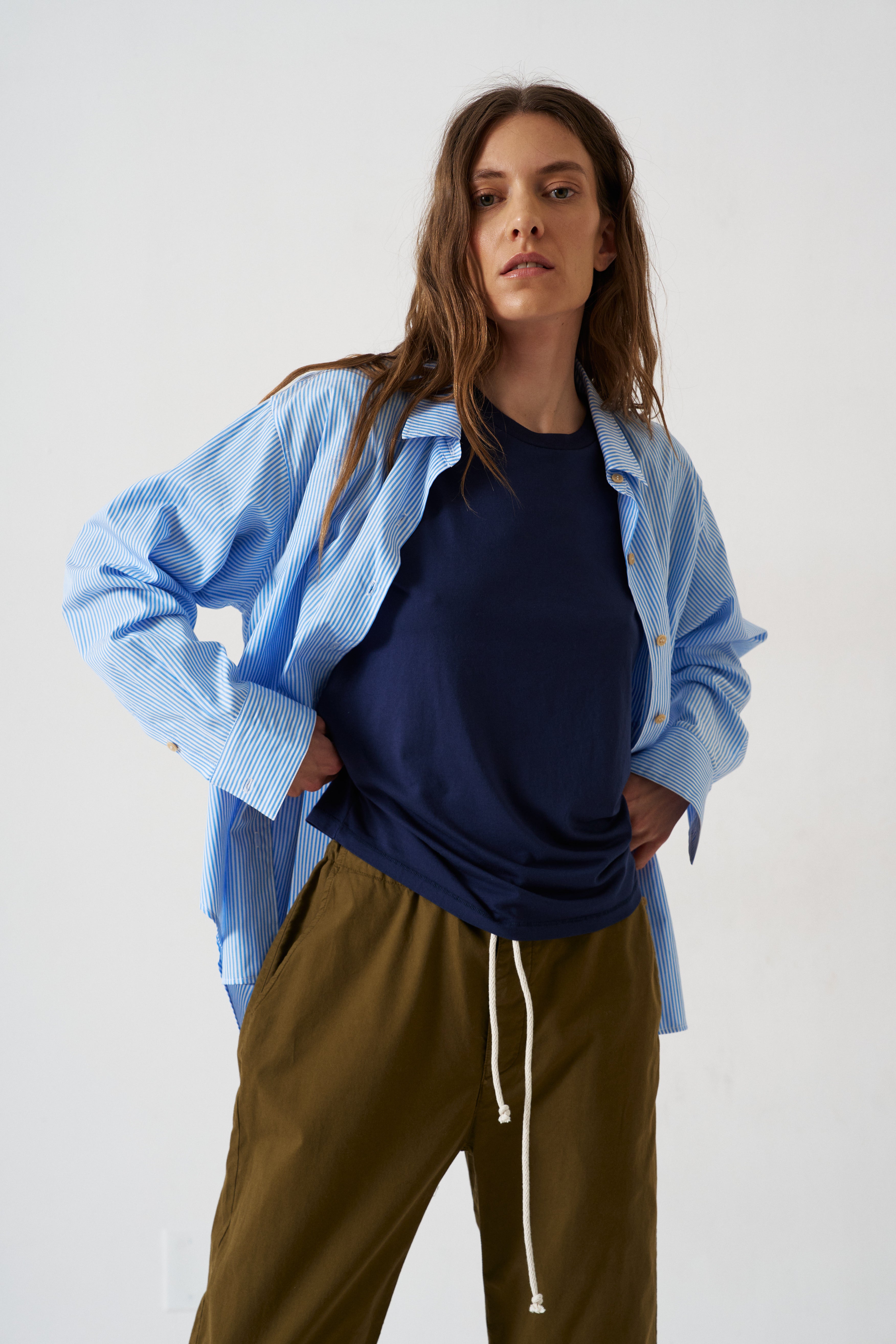 The Weekend Shirt in Teal Stripe