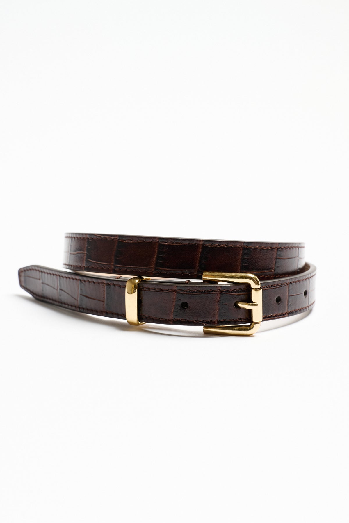 Slim Bar Belt Oxblood Croc