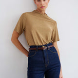The Cowl Tee in Gold Lame