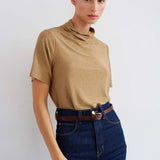 The Cowl Tee in Gold Lame