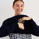 The Boxy Tee in Heather Navy Stripe