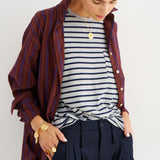 The Boxy Tee in Heather Navy Stripe
